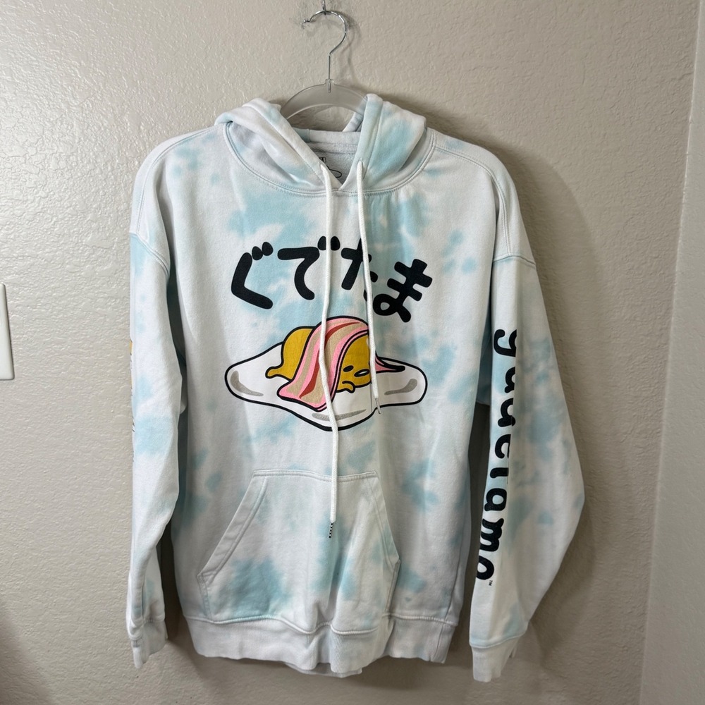 Sanrio Gudetama Lazy Egg Hoodie Blue Tie Dye Size M Streetwear Kawaii Sweatshirt